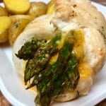 Boneless, skinless chicken breast stuffed with cheddar cheese and asparagus