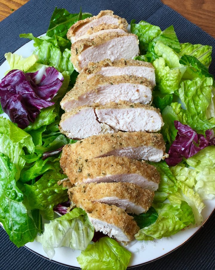 Breaded chicken breast for salad