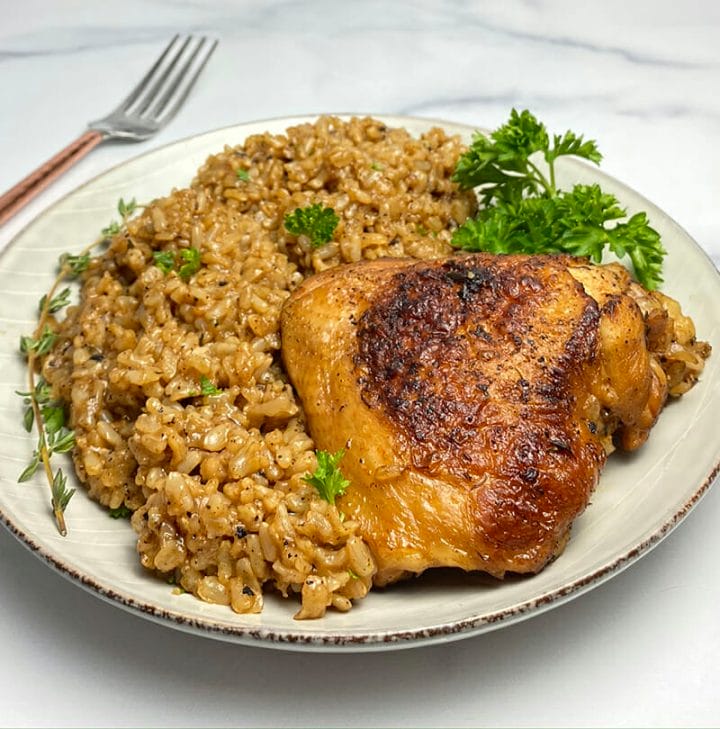 recipe for Instant Pot chicken thighs and brown rice