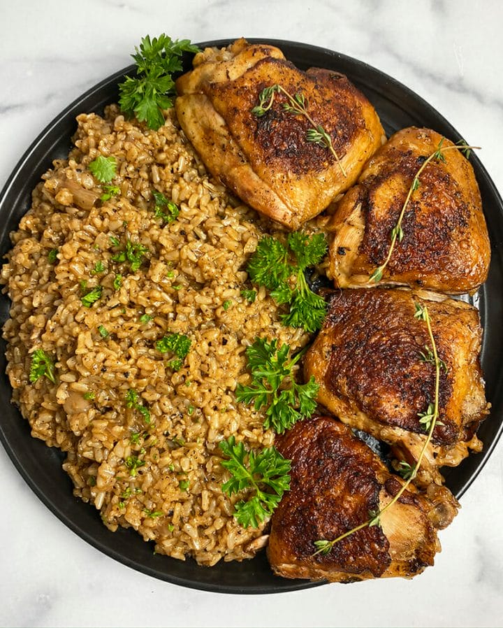 Recipe for Instant Pot Chicken Thighs and Brown Rice