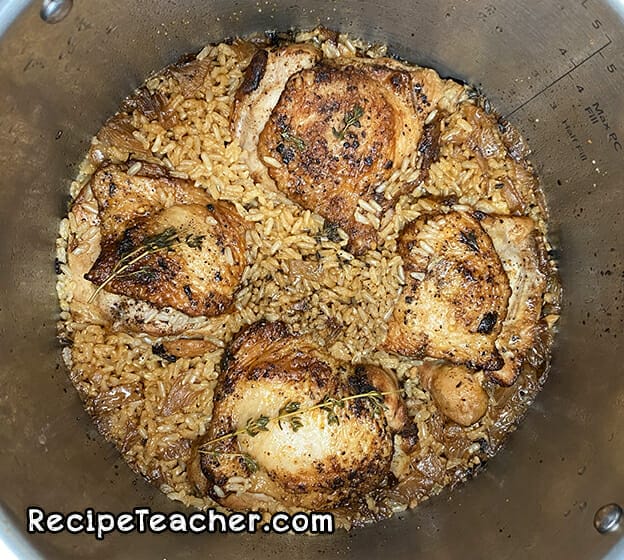 Recipe for Chicken Thighs and Brown Rice made in an instant Pot