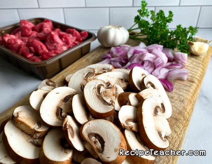 All the ingredients for Instant Pot Beef Stroganoff