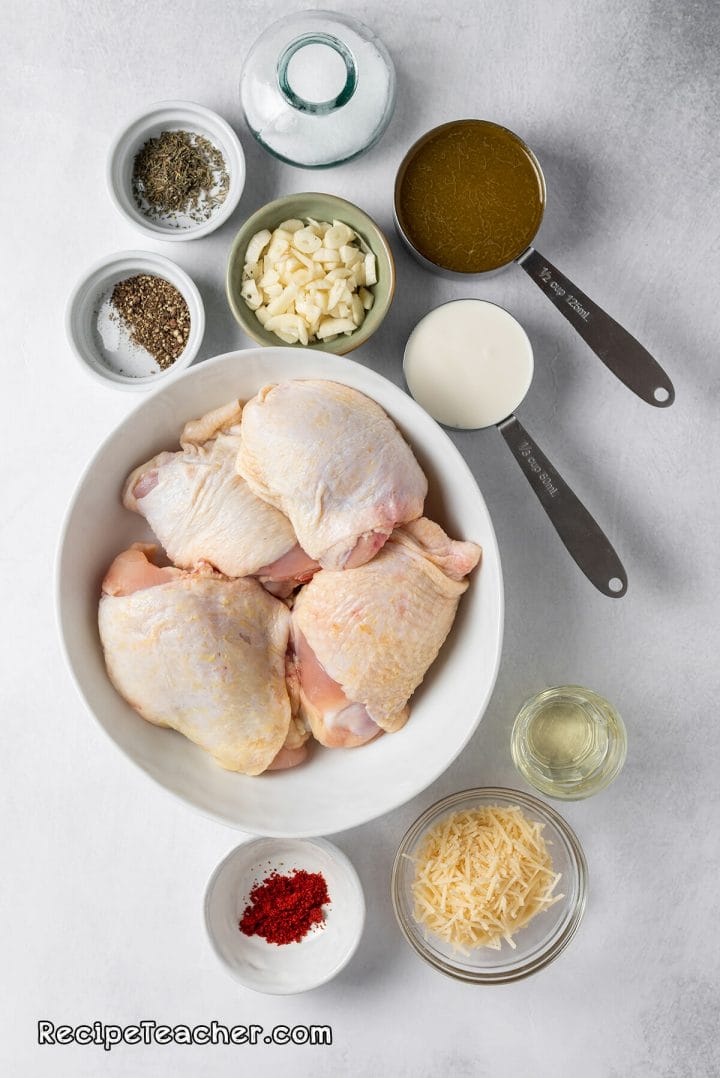 Ingredients for Instant Pot creamy garlic chicken thighs recipe.