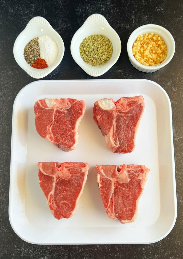 All the ingredients to make air fryer lamb chops.