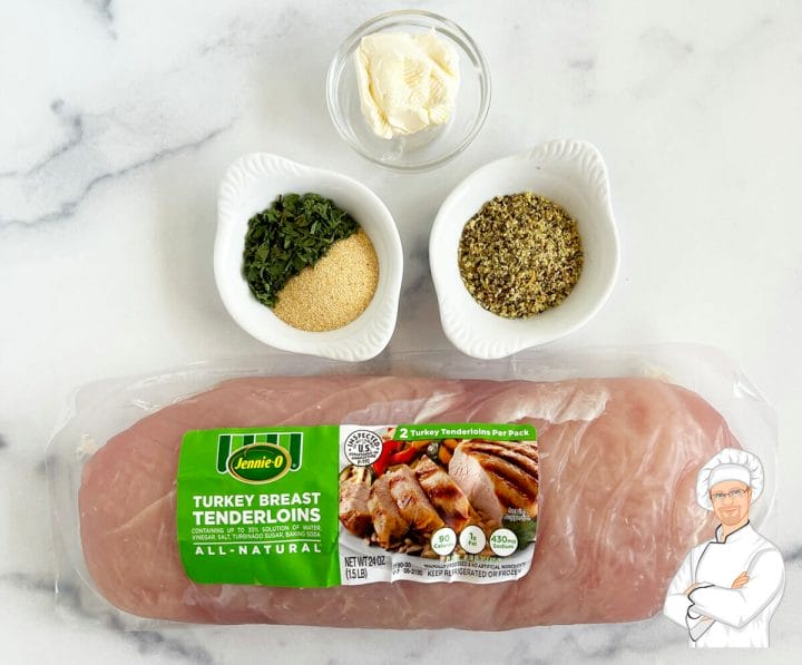 All the ingredients to make oven roasted turkey tenderloin.