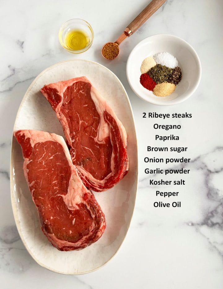 All the ingredients for ribeye steak.