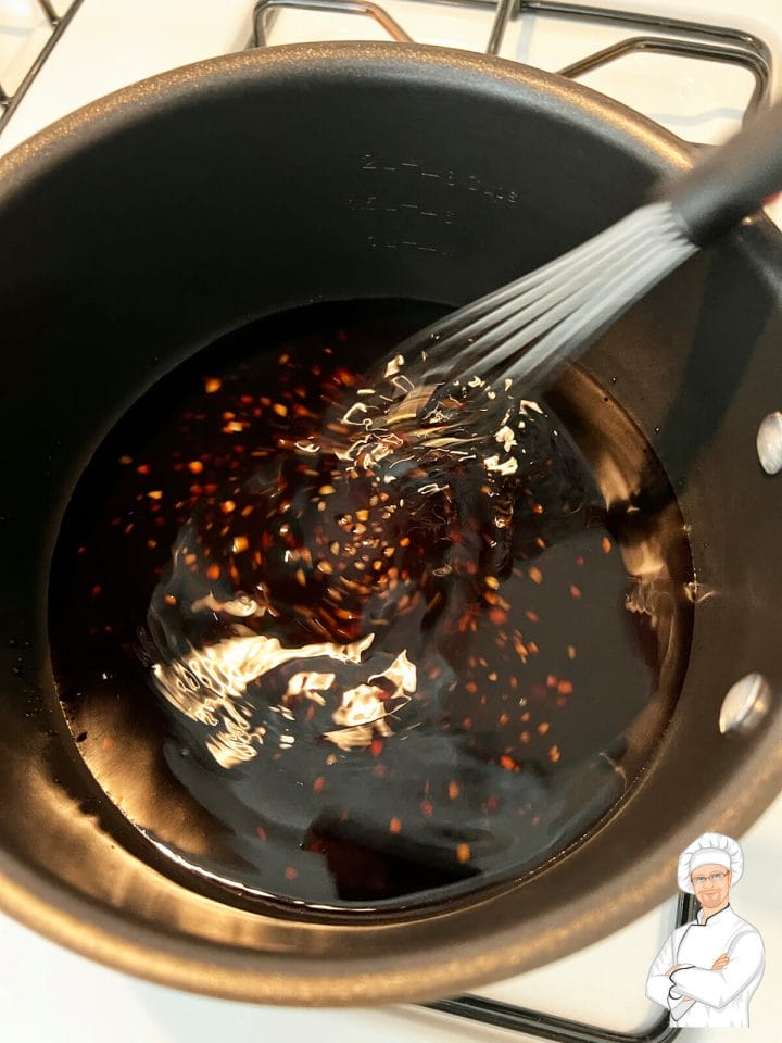 Making a honey balsamic glaze for slow cooked pork roast.
