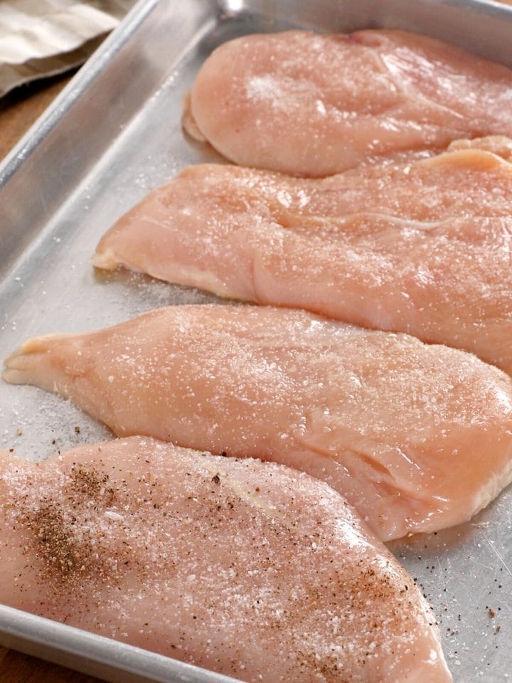 Chicken breasts for making smothered French onion chicken recipe.