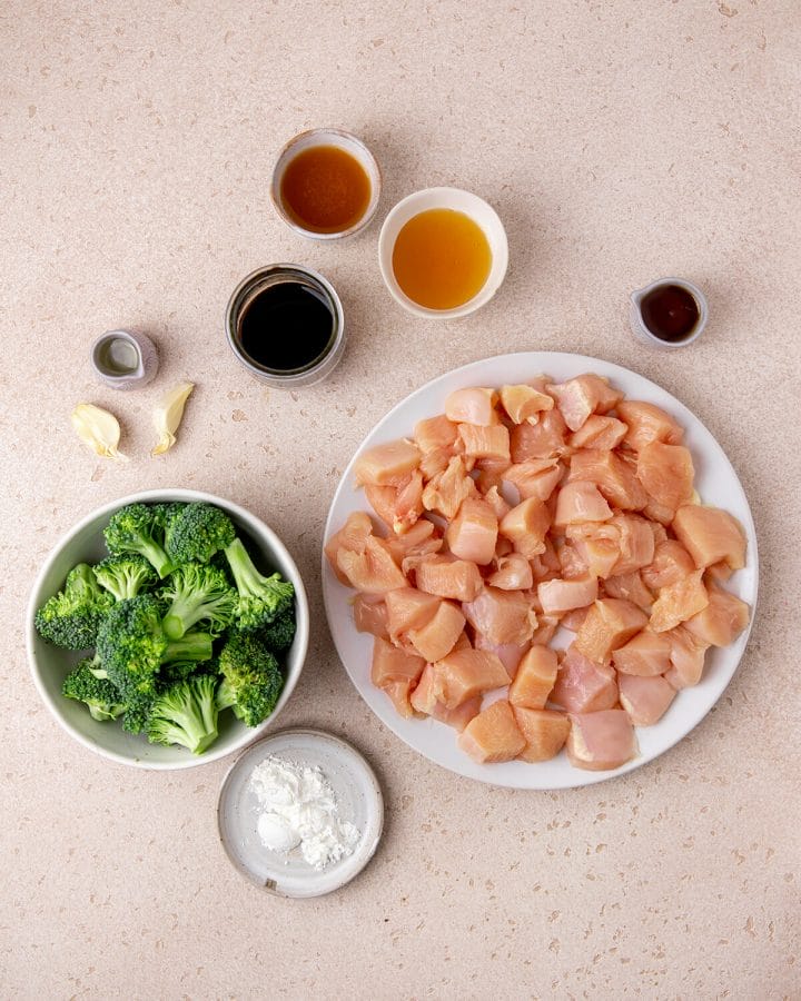All the ingredients to make sheet pan teriyaki chicken and broccoli
