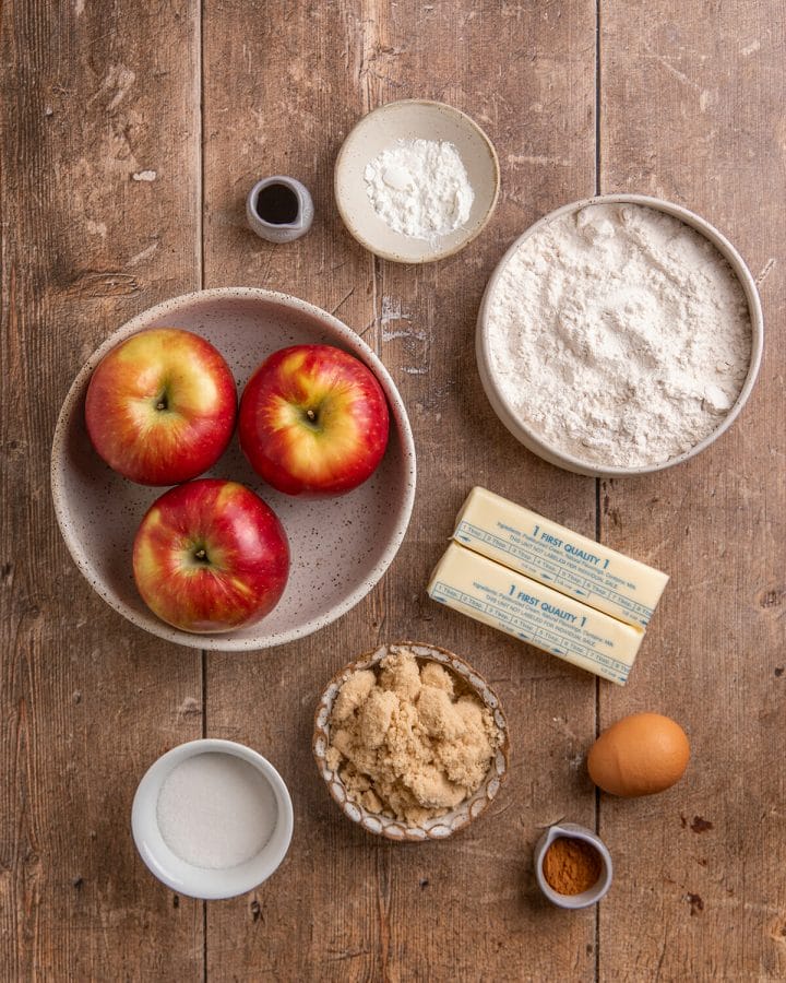 All the ingredients needed to make delicious and easy homemade apple pie bars.