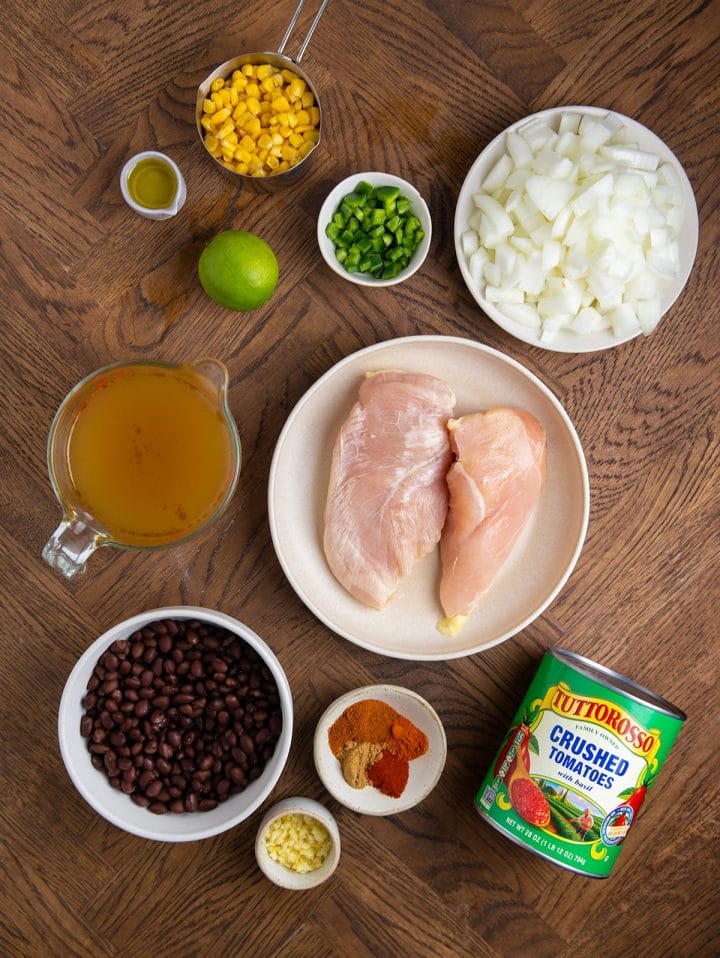 All the ingredients to make Instant Pot chicken tortilla soup.