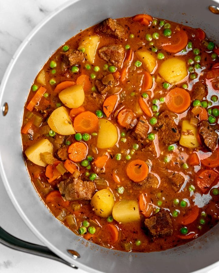 A pot of classic beef stew