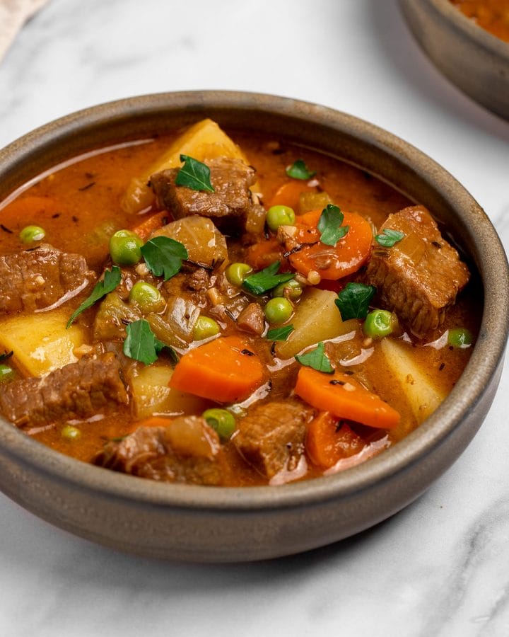 A bowl of homemade beef stew