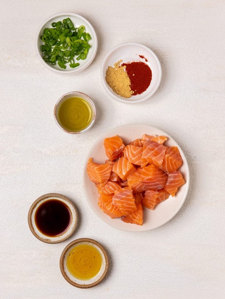 All the ingredients needed to make air fryer salmon bites.